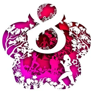 Vector 8 March in paper art style Stock Illustration