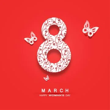 Vector 8 of March Woman's Day poster on the red background with text and bu.. Stock Illustration