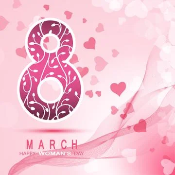 Vector 8 of March Woman's Day on the gradient pink background with hearts s.. Stock Illustration