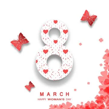 Vector 8 of March Woman's Day on the white background with floral pattern, .. Stock Illustration