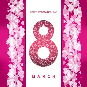 Vector 8 of March Woman's Day on the dark pink background with pocket, hear.. Stock Illustration