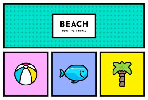 Vector 80s or 90s Stylish Icon Set with Retro Colours Stock Illustration