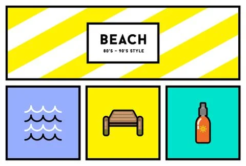 Vector 80s or 90s Stylish Icon Set with Retro Colours Stock Illustration