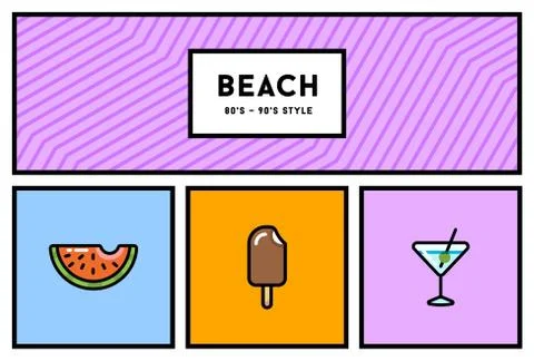 Vector 80s or 90s Stylish Icon Set with Retro Colours 스톡 일러스트