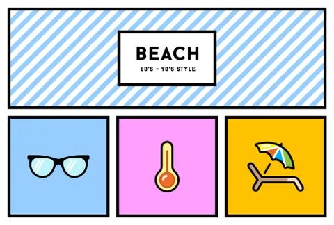 Vector 80s or 90s Stylish Icon Set with Retro Colours Stock Illustration