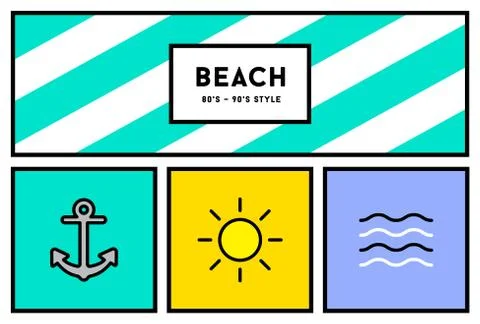 Vector 80s or 90s Stylish Icon Set with Retro Colours Stock Illustration