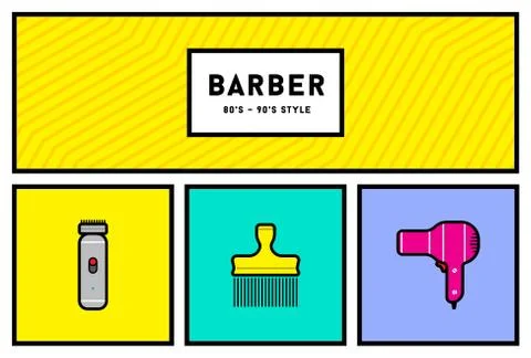 Vector 80s or 90s Stylish Icon Set with Retro Colours Stock Illustration
