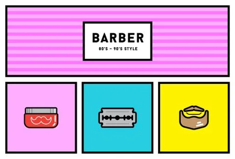 Vector 80s or 90s Stylish Icon Set with Retro Colours Stock Illustration