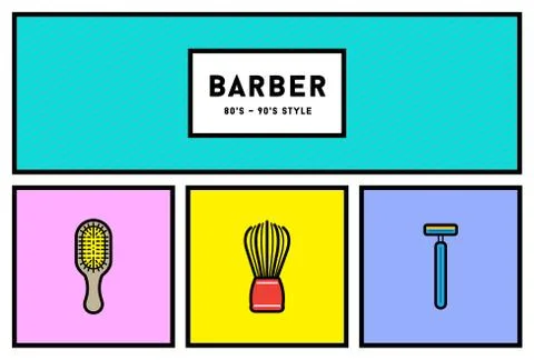 Vector 90s Style Icon Set with Retro 80s Colors Stock Illustration