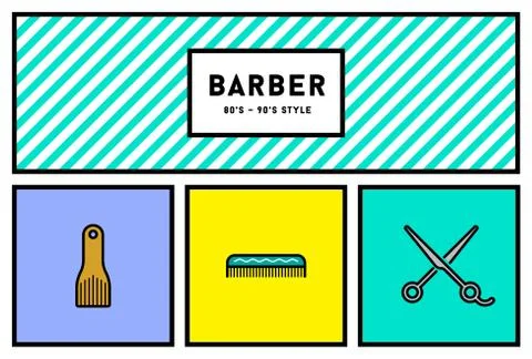 Vector 90s Style Icon Set with Retro 80s Colors Stock Illustration