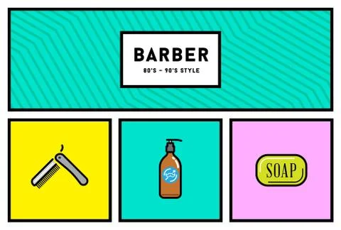 Vector 90s Style Icon Set with Retro 80s Colors Stock Illustration