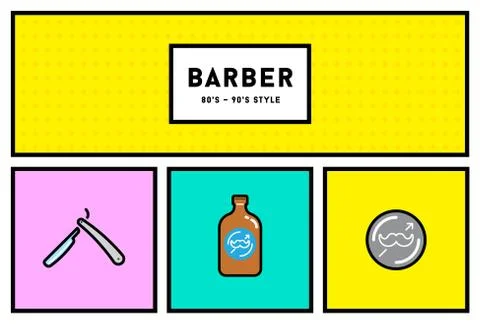 Vector 90s Style Icon Set with Retro 80s Colors Stock Illustration