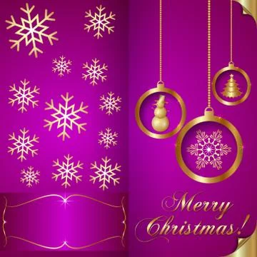 Vector Abstart pink Christmas Invitation Card with snowflakes Stock Illustration