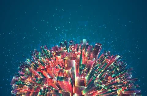 Vector abstract 3d crystal. a view of the roofs of the city, a large chaotic 스톡 일러스트