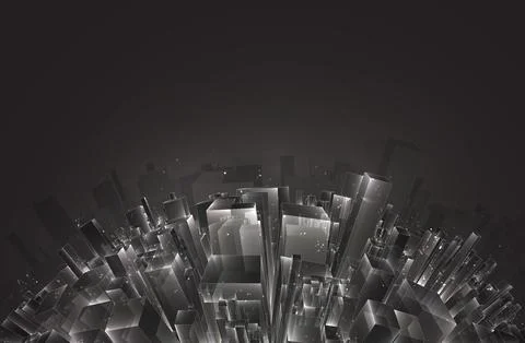 Vector abstract 3d crystal. a view of the roofs of the city, a large chaotic Stock Illustration