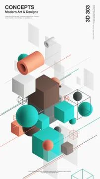 Vector abstract 3D visualization background, template modern composition of Ilustração Stock