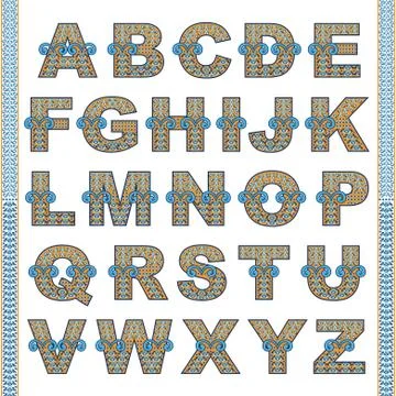 Vector abstract alphabet with comic kids pattern. Stock Illustration