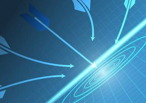 Vector : Abstract arrows and archery target on blue grid background Stock Illustration