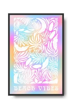 Vector abstract art illustration with fluid gradient exotic plants, beach a.. Stock Illustration