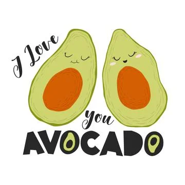 Vector abstract art illustration with hand drawn cute avocado and lettering.. Stock Illustration