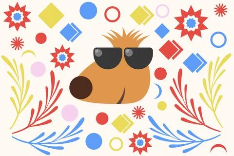 Vector abstract background and dog with glasses Stock Illustration