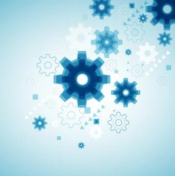 Vector abstract background with blue cogwheels. Stock Illustration