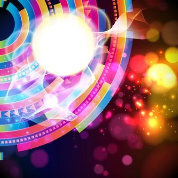 Vector abstract background. Colorful techno pattern on a dark. Sun and thin.. イラスト素材
