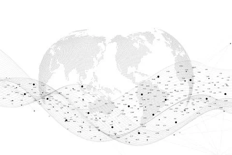 Vector abstract background with dynamic waves dot and lines, dynamic particles Stock Illustration