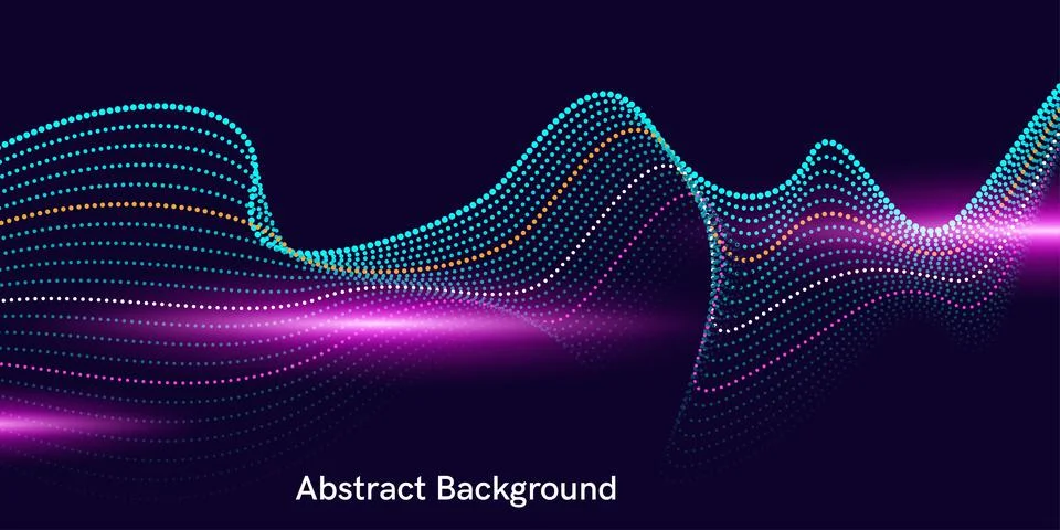 Vector abstract background with dynamic waves, line and particles. Illustrati Stock Illustration
