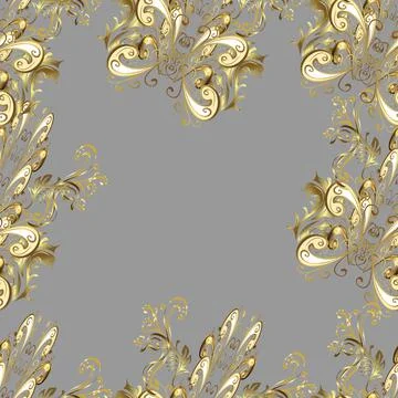 Vector abstract background with golden repeating elements on a beige, gray and b Stock Illustration
