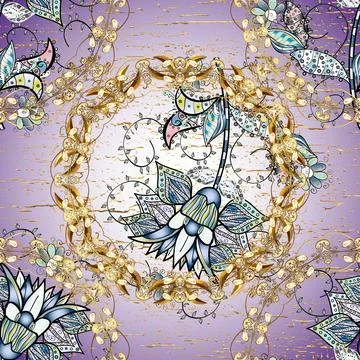 Vector abstract background with golden repeating elements on a brown, beige and Stock Illustration