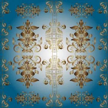 Vector abstract background with golden repeating elements on a blue, beige and n Stock Illustration