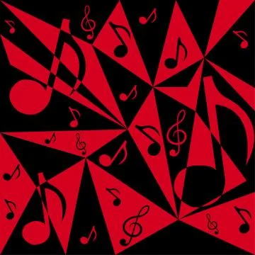 Vector abstract background with music notes in black and red col Stock Illustration