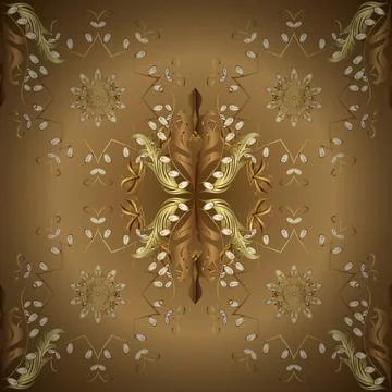 Vector abstract background with repeating elements. Golden pattern on beige and Illustrazione stock