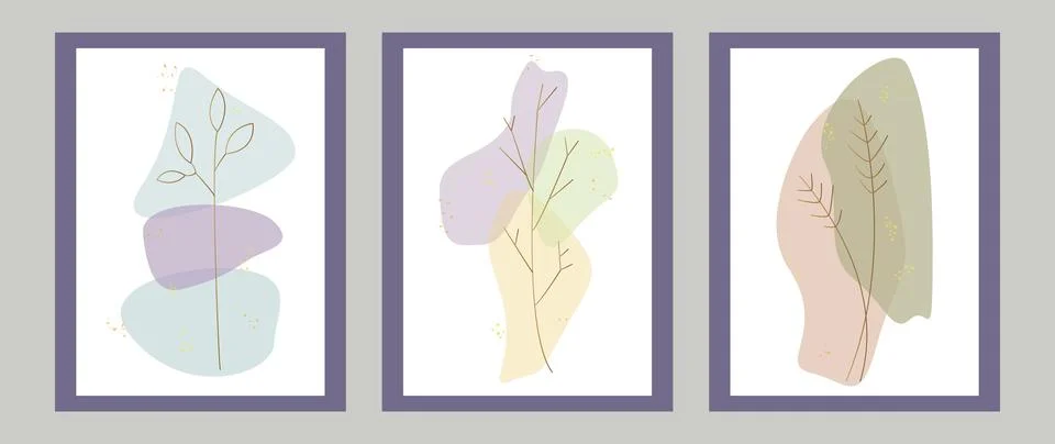 Vector abstract background. Set of invitations with leaves with lines and s.. Stock Illustration