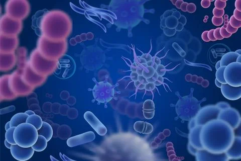Vector abstract background with viruses, microbes Stock Illustration
