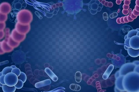 Vector abstract background with viruses, microbes Stock Illustration
