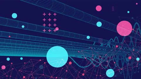 Vector abstract background with a wireframe dynamic pipes, line and particles Stock Illustration