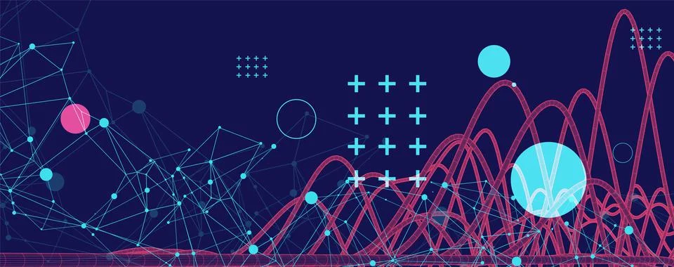 Vector abstract background with a wireframe dynamic pipes, line and particles Illustrazione stock