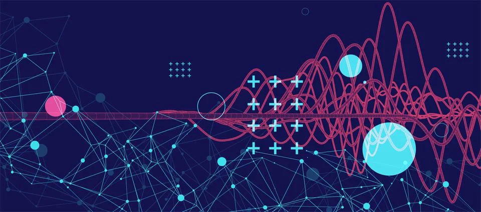 Vector abstract background with a wireframe dynamic pipes, line and particles Illustrazione stock