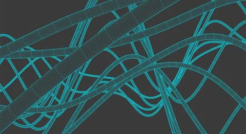 Vector abstract background with a wireframe dynamic waves, line and particles Stock Illustration