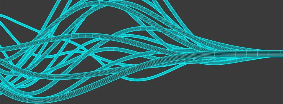 Vector abstract background with a wireframe dynamic waves, line and particles Stock Illustration