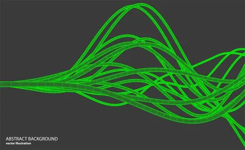 Vector abstract background with a wireframe dynamic waves, line and particles Stock Illustration