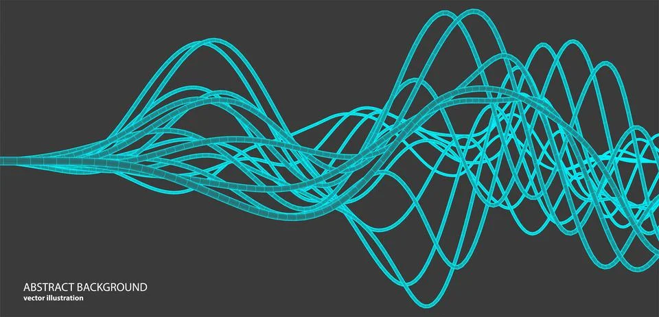 Vector abstract background with a wireframe dynamic waves, line and particles Stock Illustration