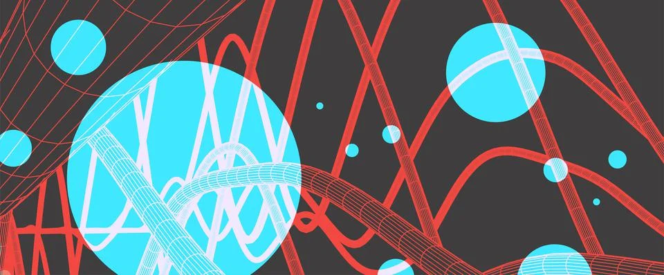 Vector abstract background with a wireframe dynamic waves, line and particles Stock Illustration