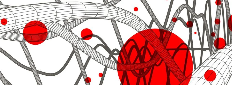 Vector abstract background with a wireframe dynamic waves, line and particles Stock Illustration