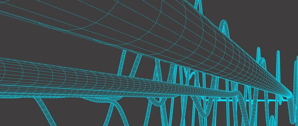 Vector abstract background with a wireframe dynamic waves, line and particles Illustrazione stock
