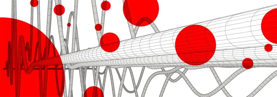 Vector abstract background with a wireframe dynamic waves, line and particles Stock Illustration