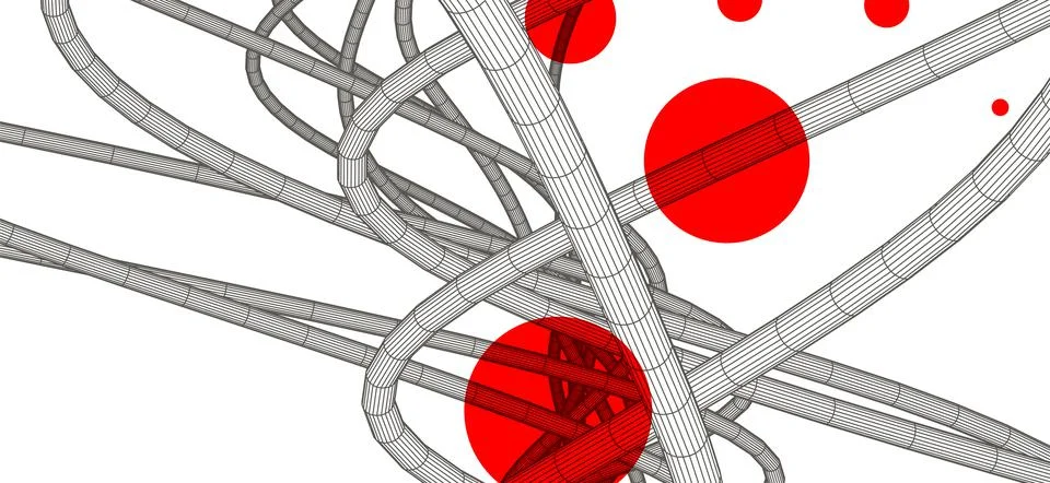 Vector abstract background with a wireframe dynamic waves, line and particles Stock Illustration