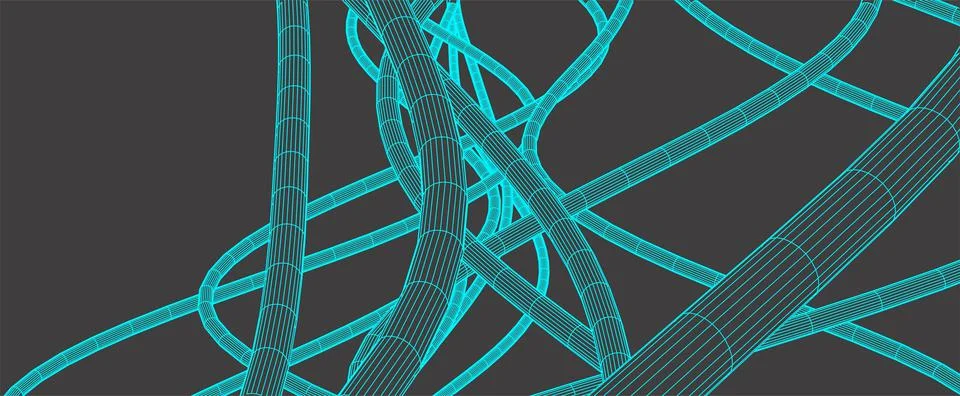 Vector abstract background with a wireframe dynamic waves, line and particles Stock Illustration